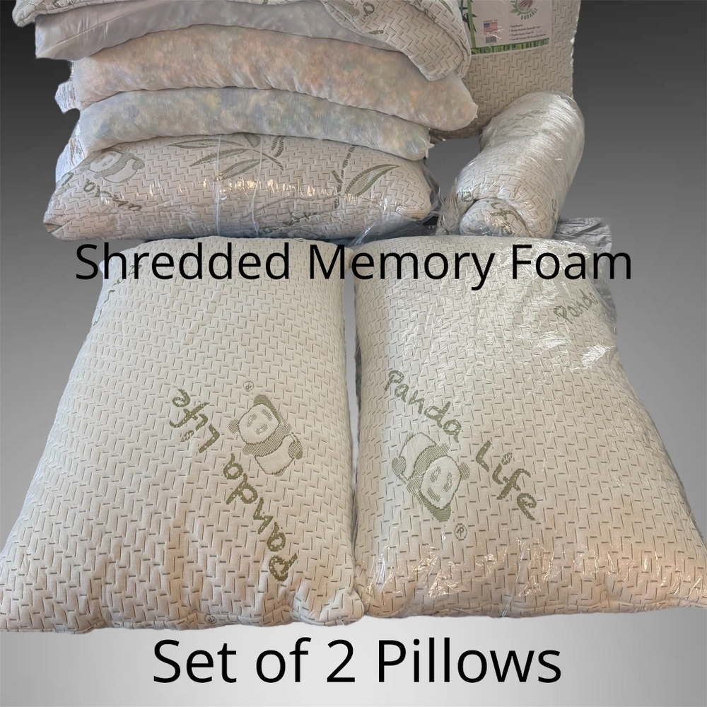 Bamboo Set of 2 Pillows Shredded Memory Foam w/ Protective Covers #290 & 291